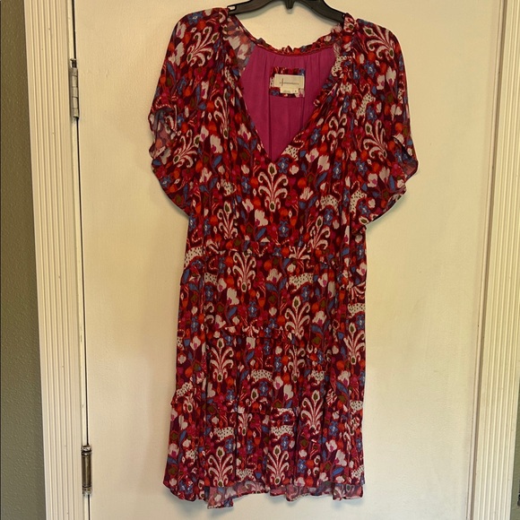 Anthropologie Red and Blue Floral Mini Dress. Boho chic Quiet luxury/Beach wear - Picture 3 of 8